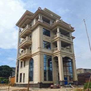 白城 黄金麻花岗岩石材别墅外墙干挂搭配（雕花栏杆花瓶柱门楼罗马柱）