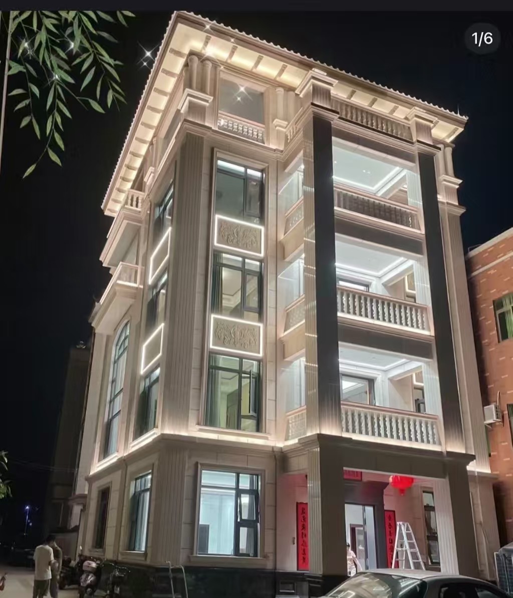 白城 芝麻白花岗岩别墅外墙夜间效果