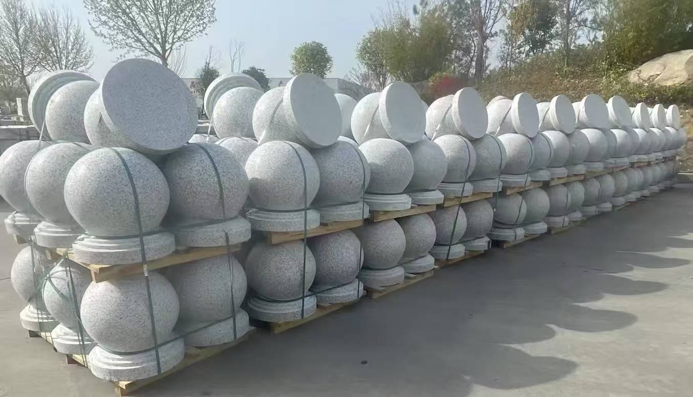 白城 白麻花岗岩石材圆球，石球，挡车球，隔离球，景观石球，风水球等
