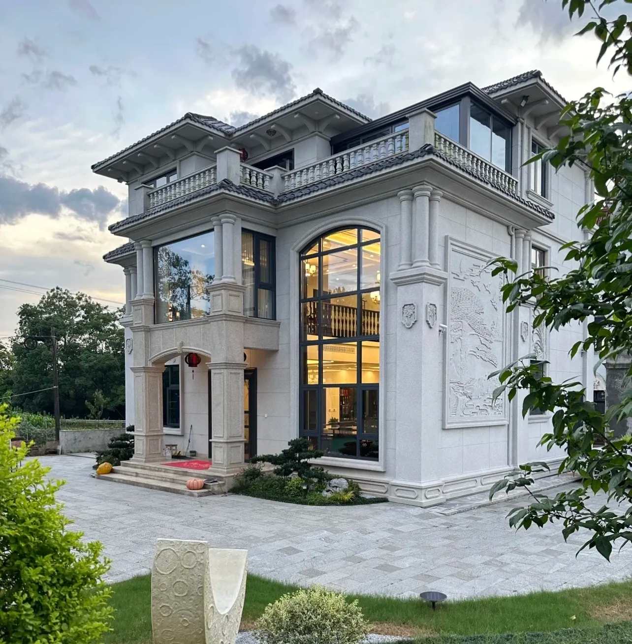 白城 白麻花岗岩私人别墅干挂石材豪华定制