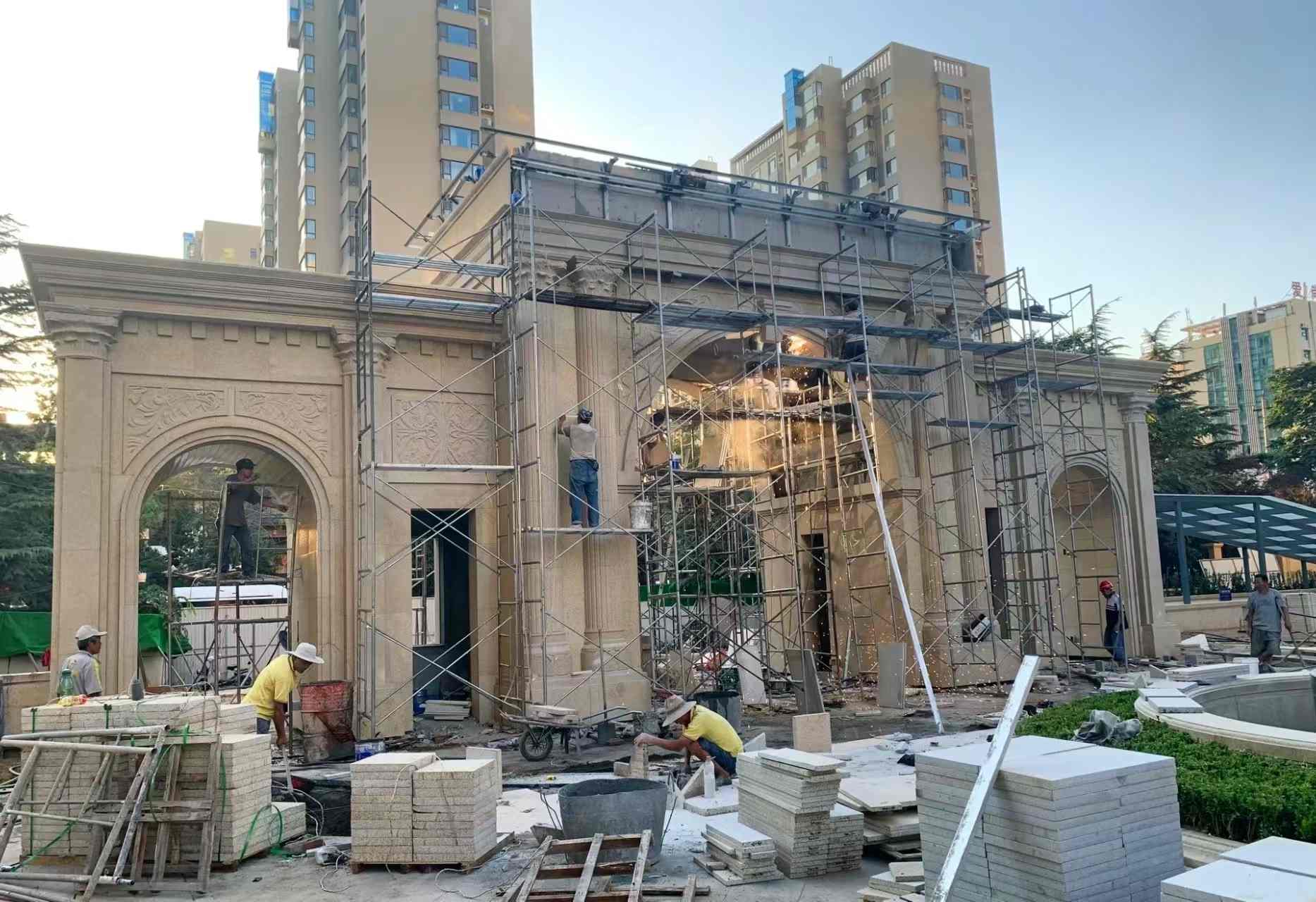 白城 黄金麻荔枝面花岗岩小区门楼外墙干挂